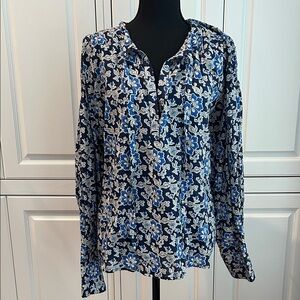 Lightly Worn! J Crew Blue and White Floral Blouse